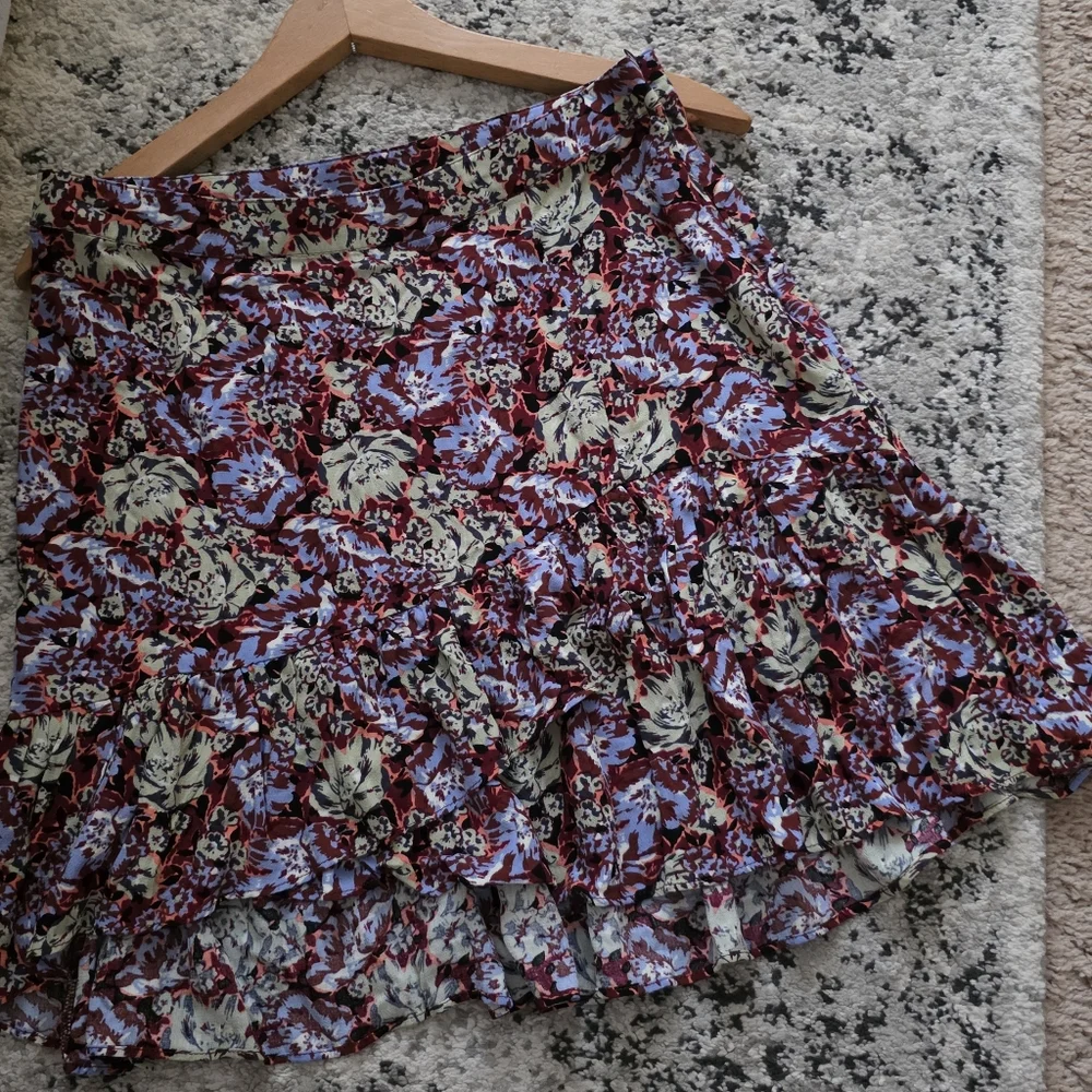 Free People Tiered Ruffle Mini Skirt Womens 6 Boho Preppy Coastal Cowgirl Floral